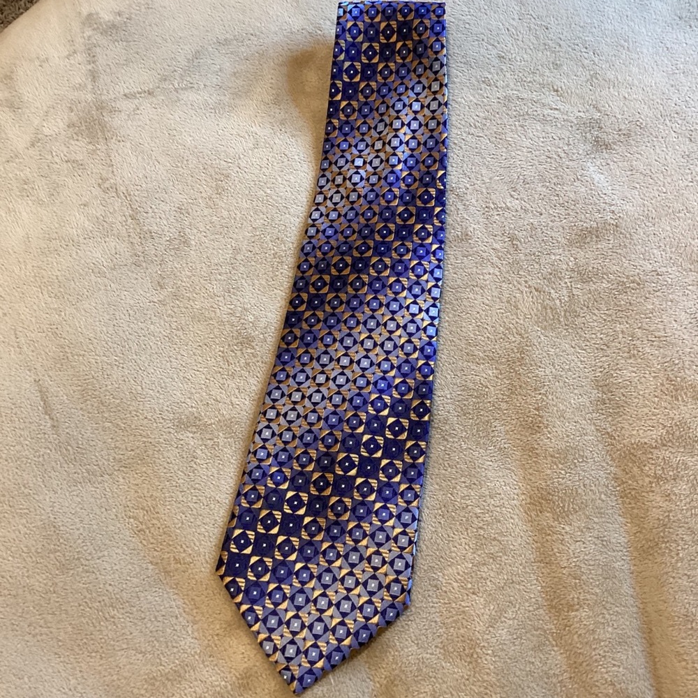 Pronto Uomo Tie Men's Blue and Orange Geometric‎ 100% Silk